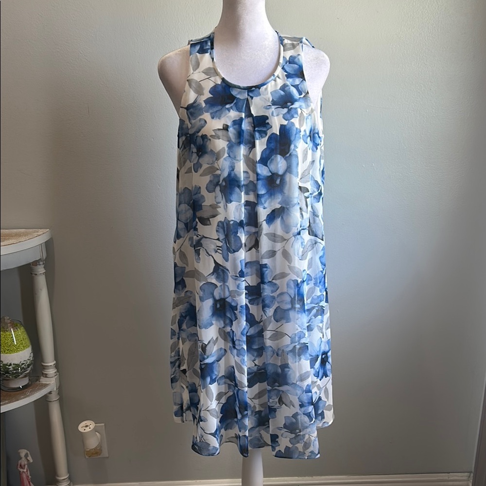 [Calvin Klein] Floral Blue Sleeveless Dress - Size 8